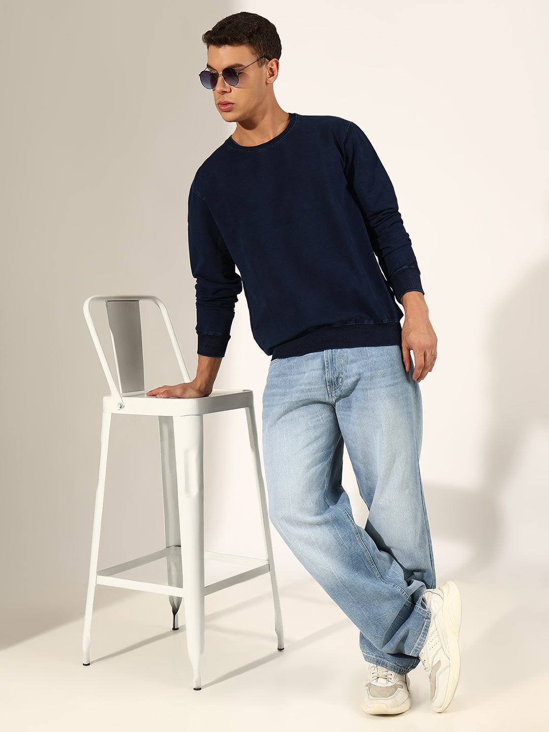 Men's Navy Blue Sweatshirt with Ribbed Cuffs