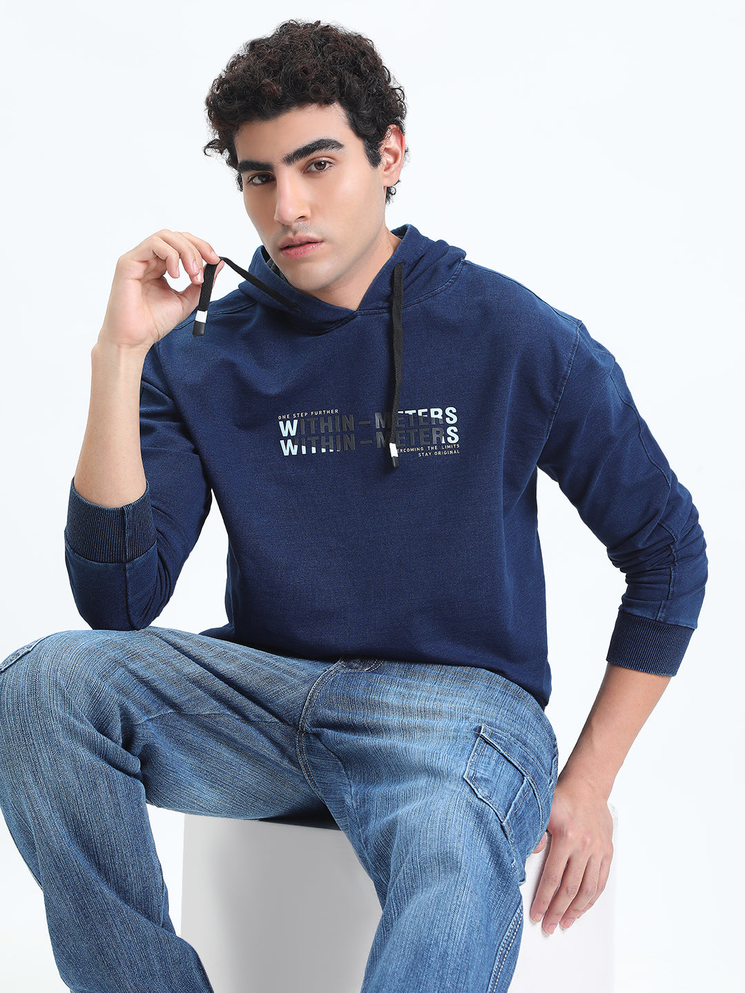 Men's Typography Navy Blue Long Sleeve Hoodie