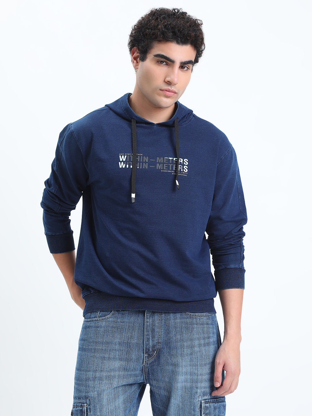 Men's Typography Navy Blue Long Sleeve Hoodie