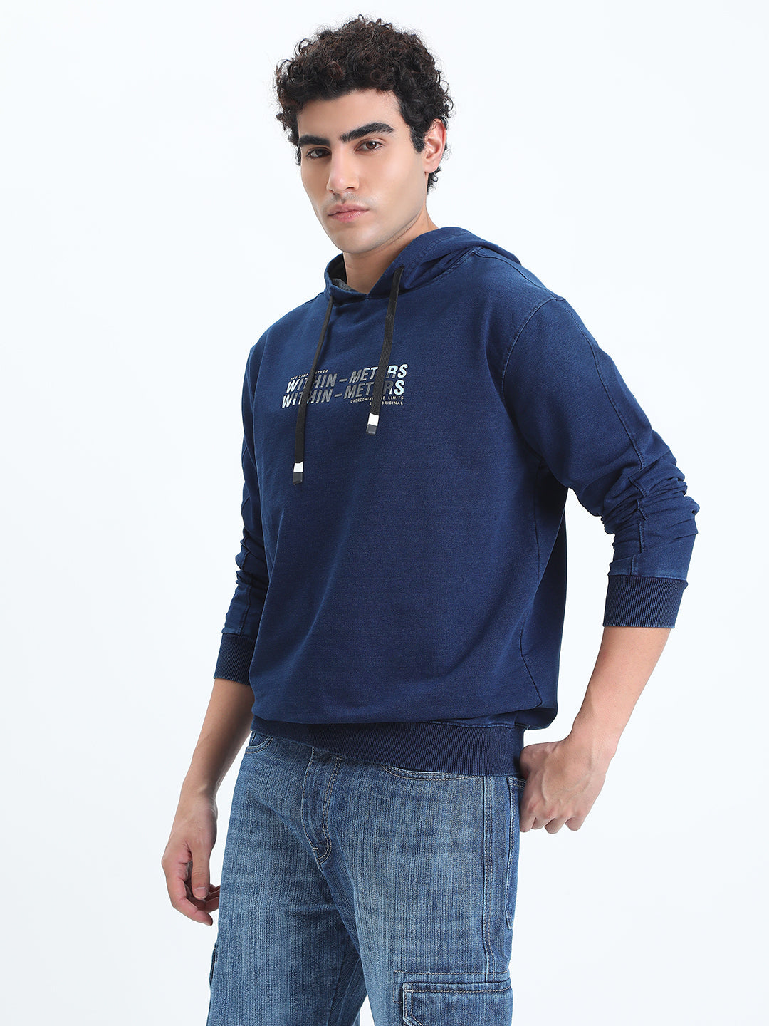 Men's Typography Navy Blue Long Sleeve Hoodie