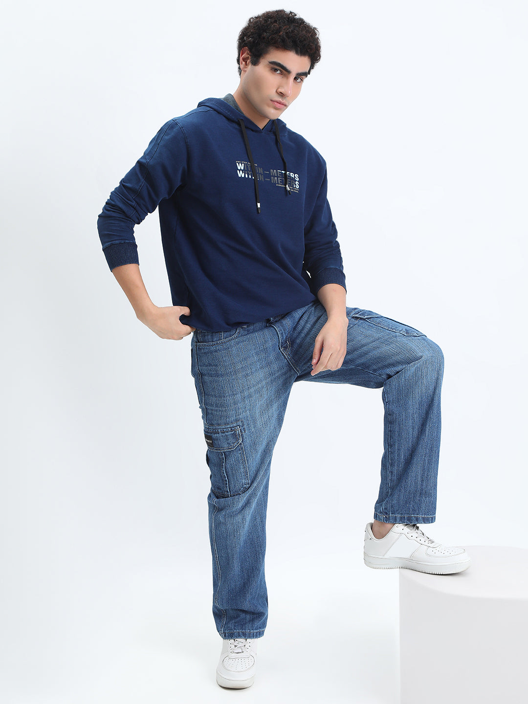 Men's Typography Navy Blue Long Sleeve Hoodie