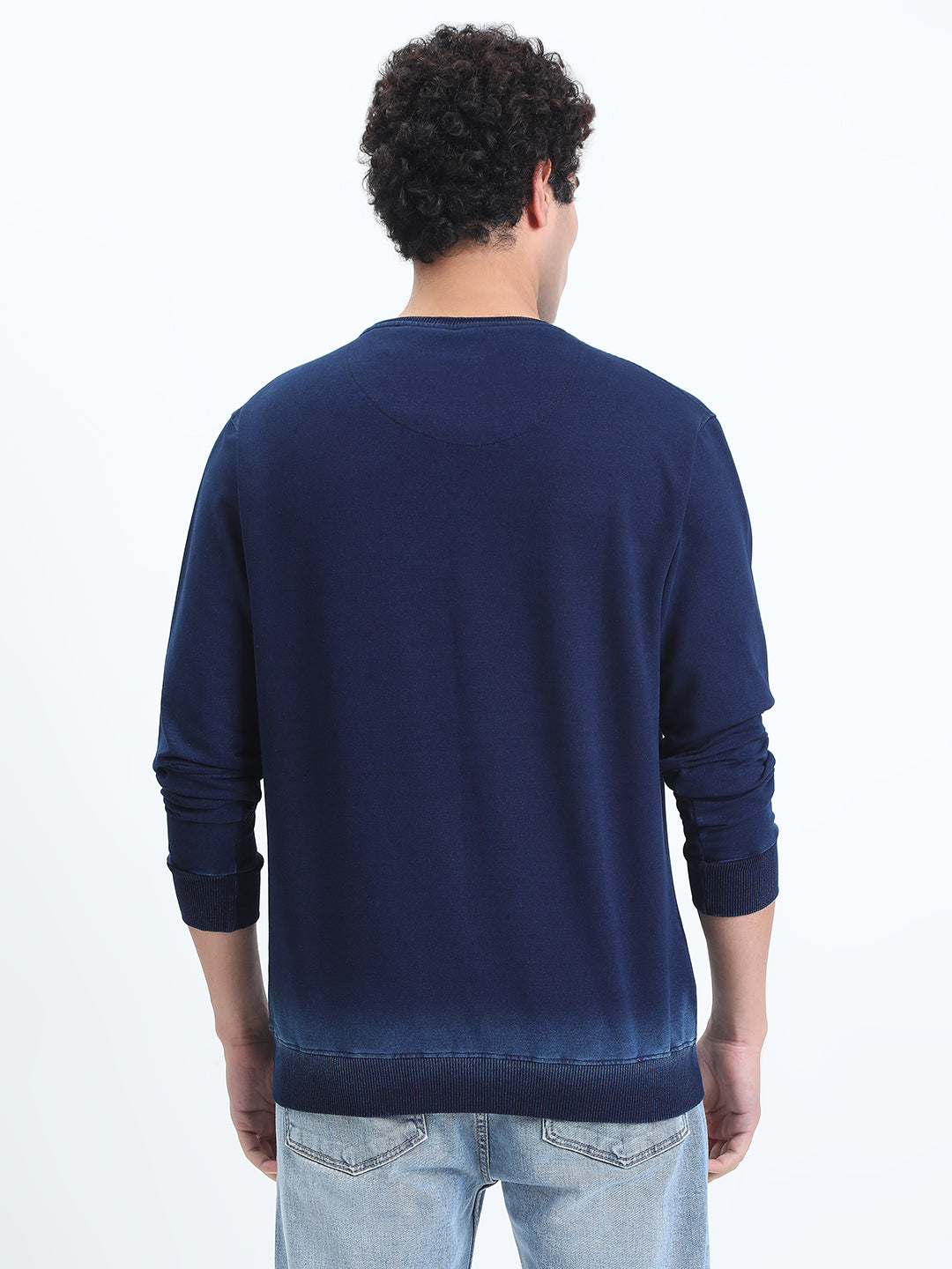 Men's Navy Blue Round Neck Ribbed Sweatshirt