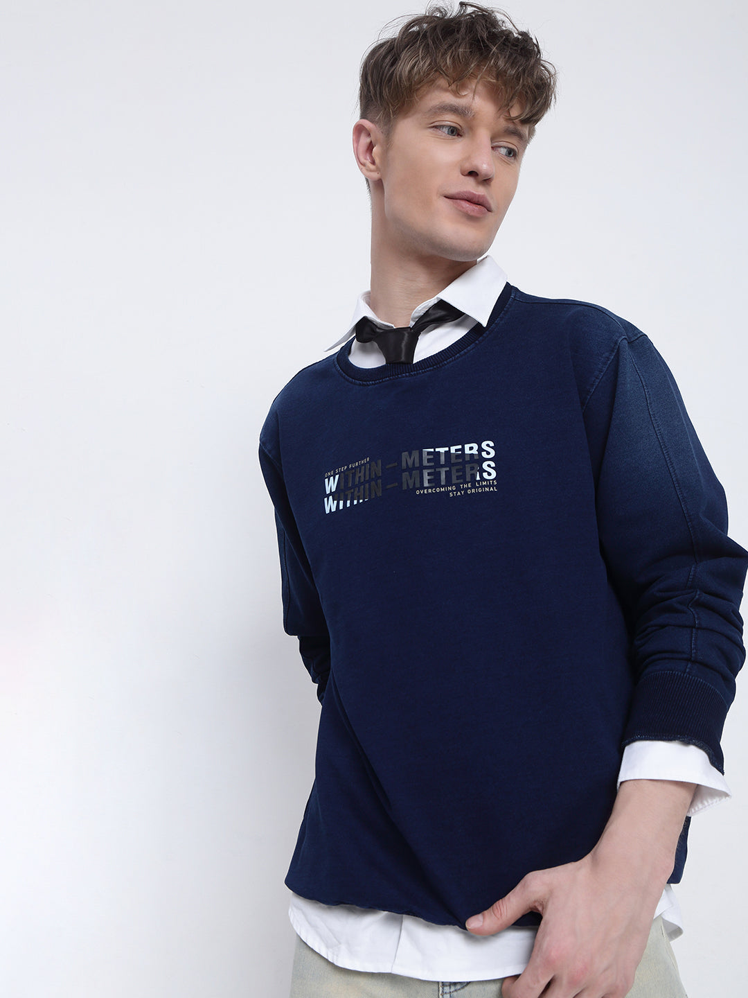 Men's Typography Printed Navy Blue Round Neck Sweatshirt