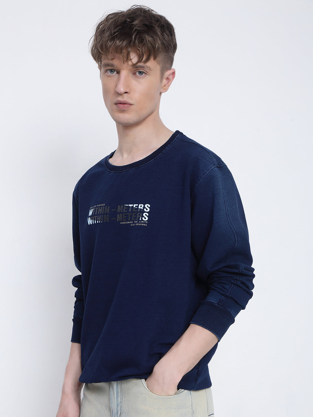 Men's Typography Printed Navy Blue Round Neck Sweatshirt
