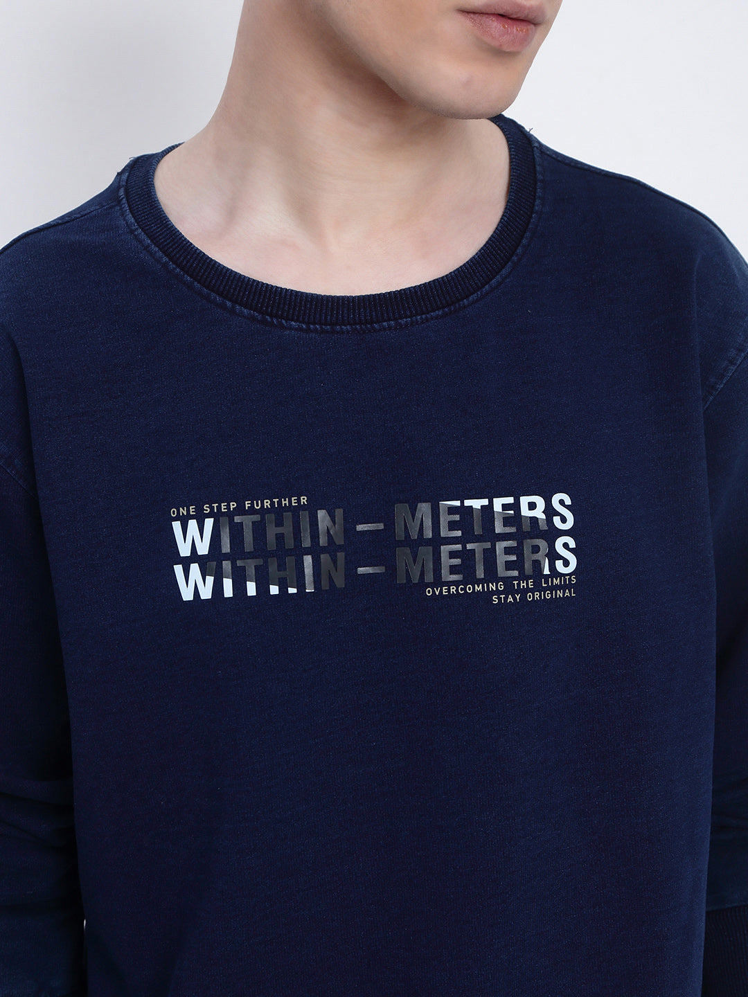 Men's Typography Printed Navy Blue Round Neck Sweatshirt