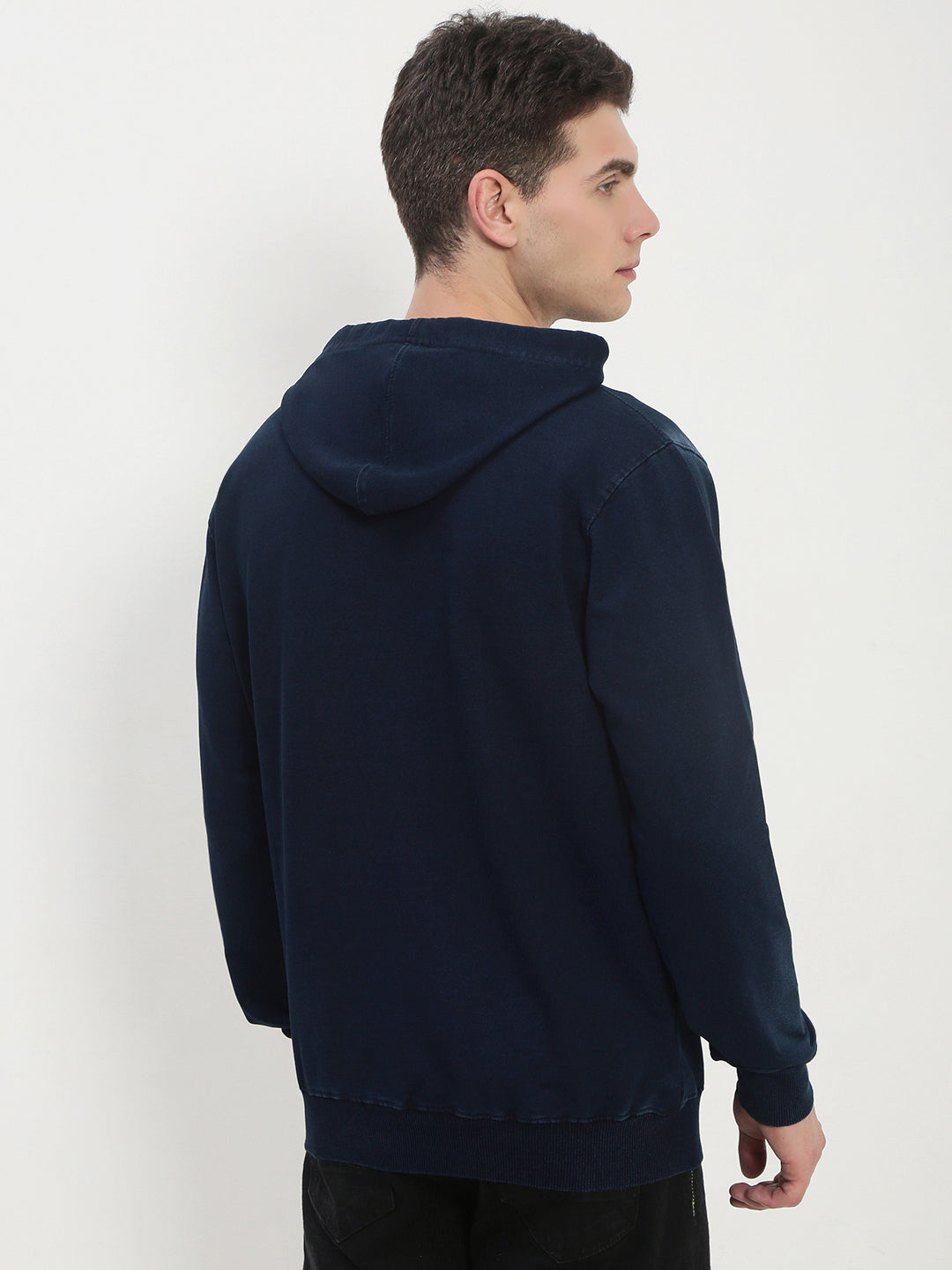 Men's Navy Blue Solid Hooded Sweatshirt