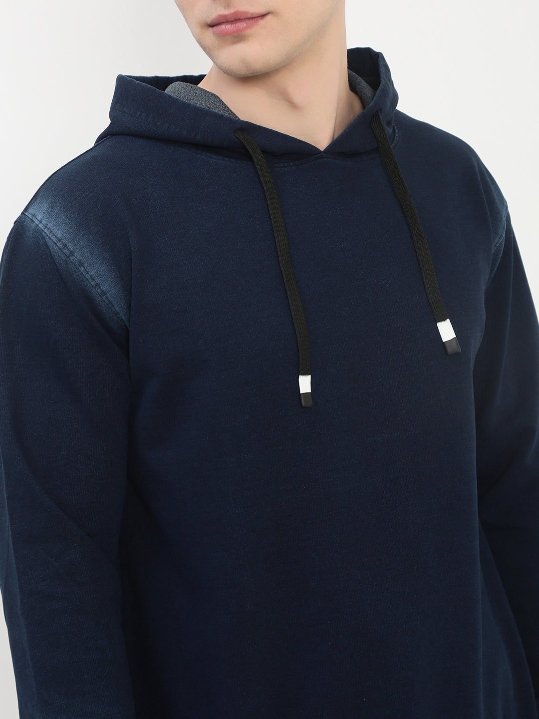 Men's Navy Blue Solid Hooded Sweatshirt