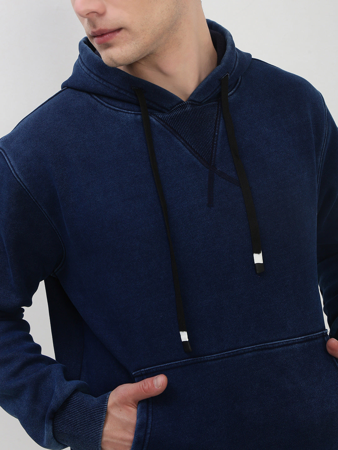 Men's Navy Blue Solid Hooded Sweatshirt
