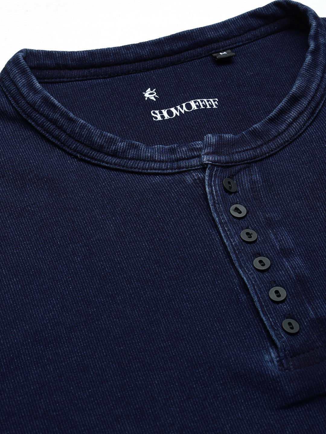 Men's Navy Blue Solid Henley Collar T-Shirt