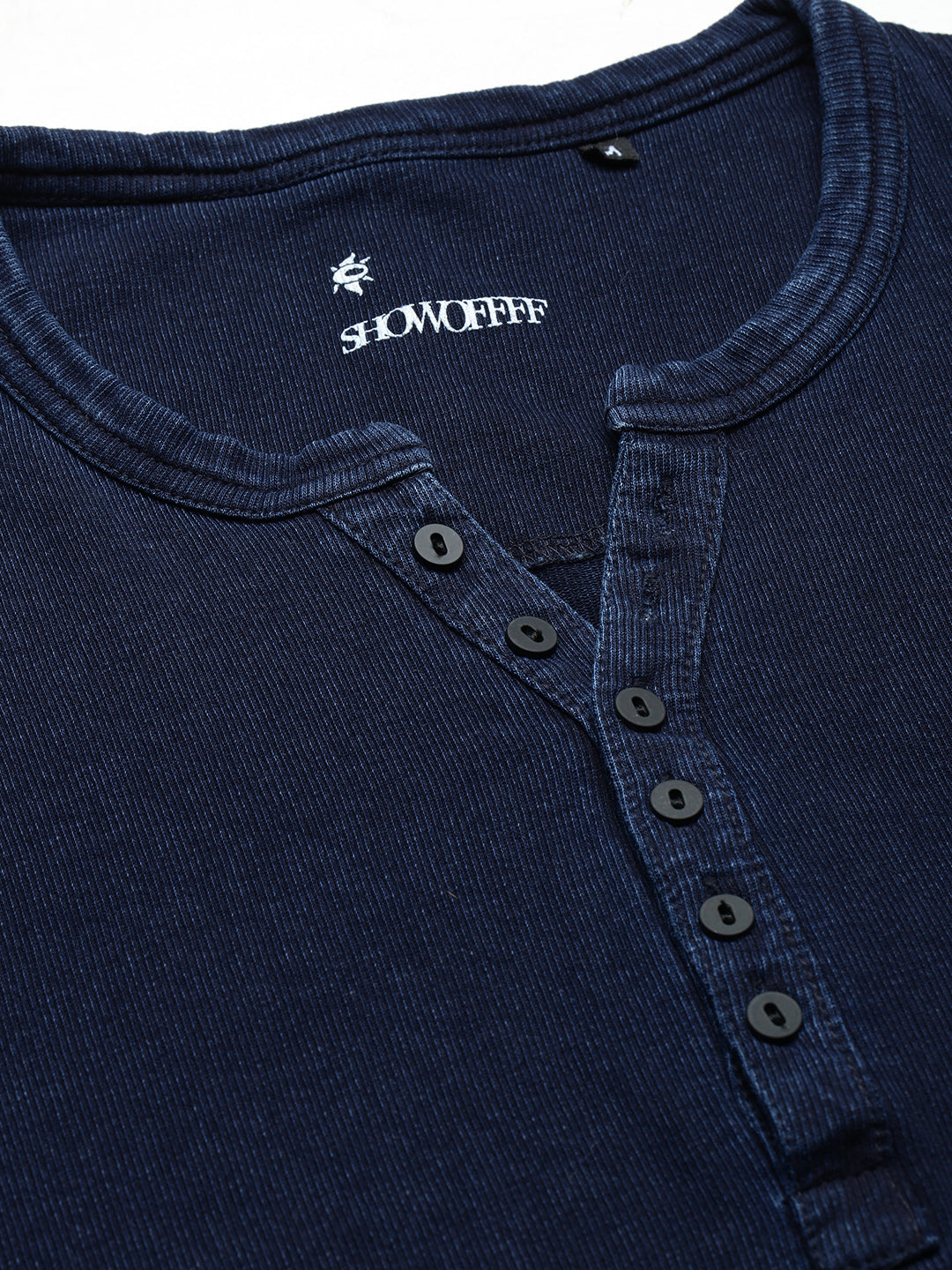 Men's Navy Blue Solid Henley Collar T-Shirt