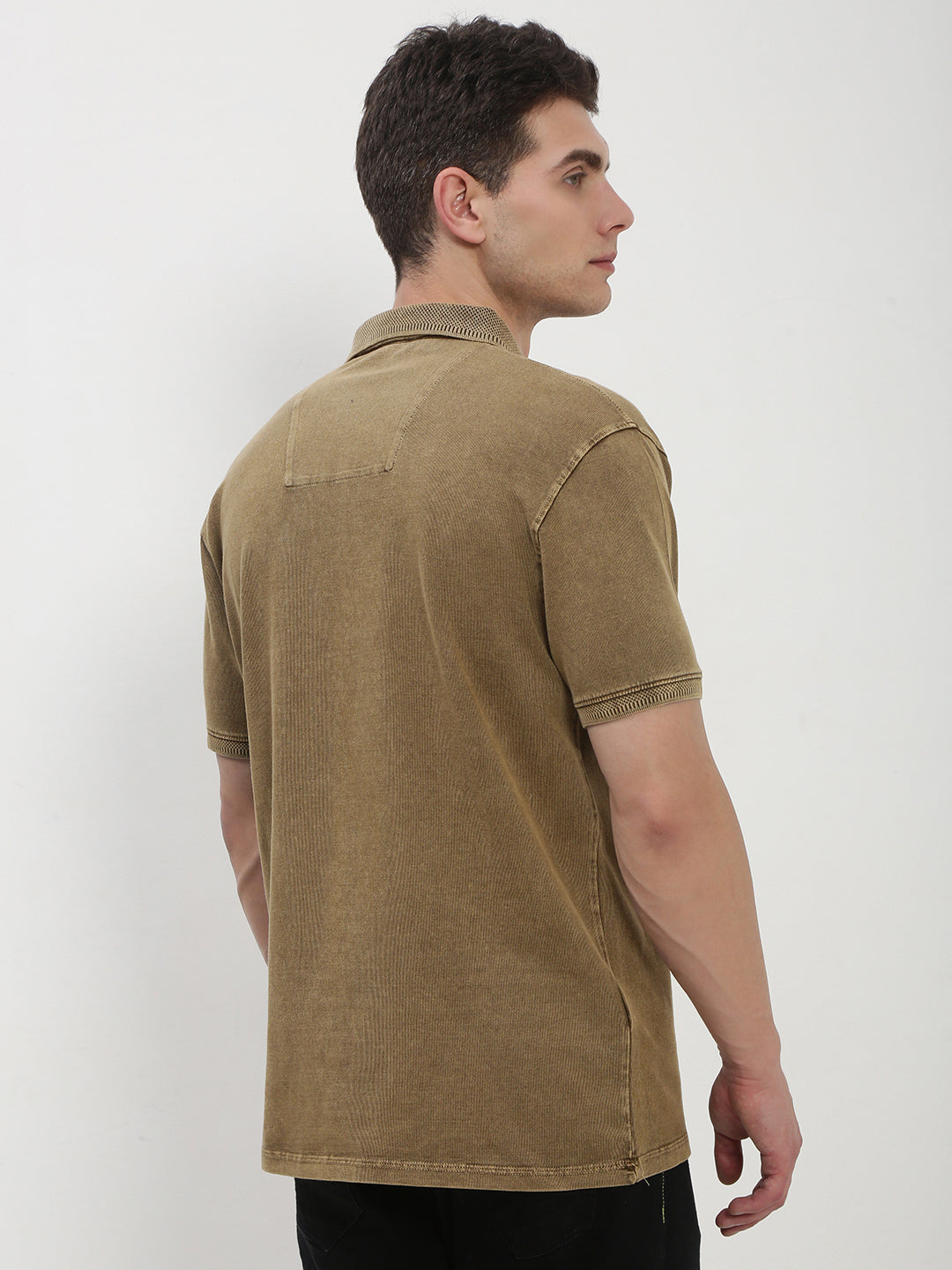 Men's Khaki Solid Polo Collar T-Shirt