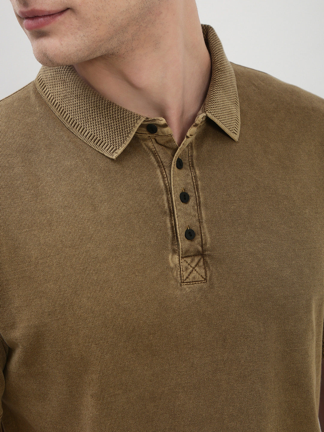 Men's Khaki Solid Polo Collar T-Shirt