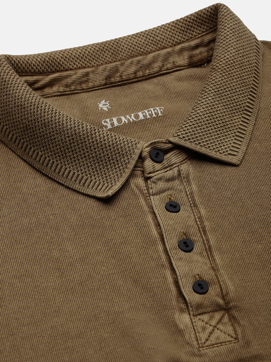 Men's Khaki Solid Polo Collar T-Shirt