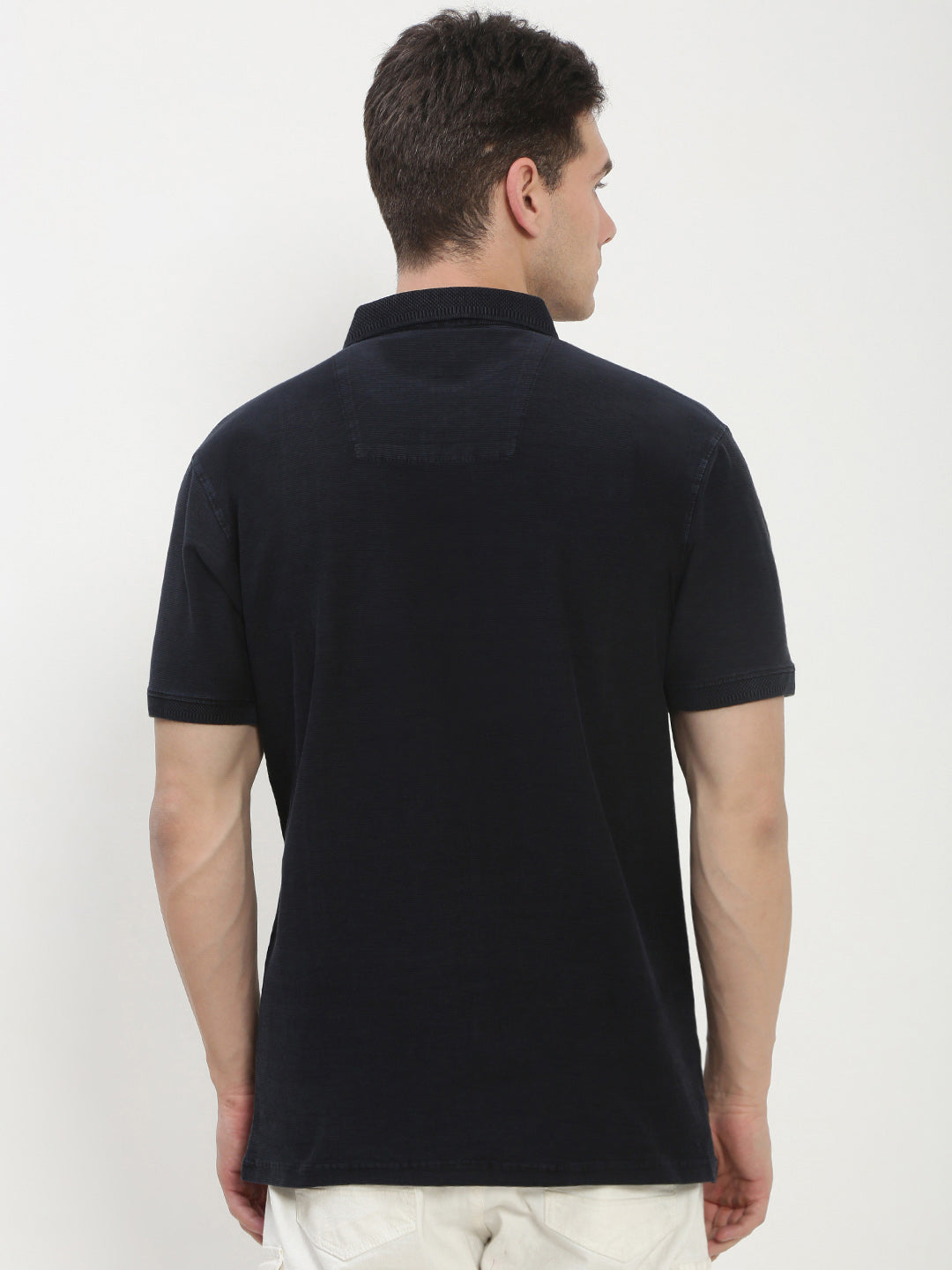 Men's Navy Blue Solid Polo Collar T-Shirt