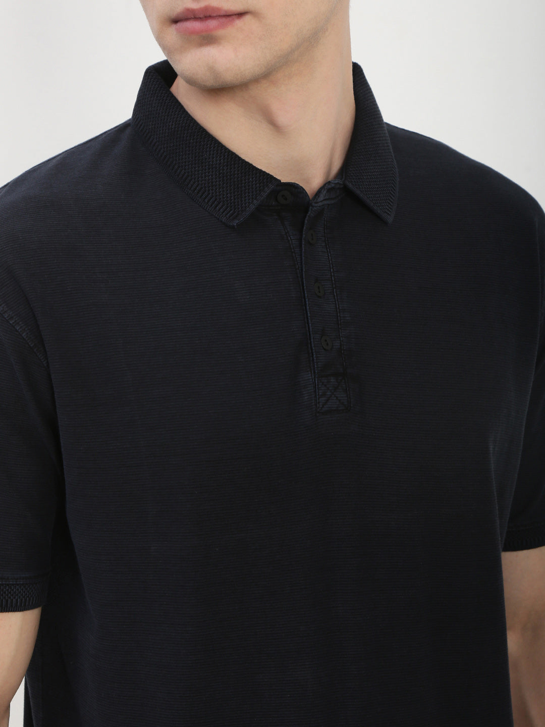 Men's Navy Blue Solid Polo Collar T-Shirt