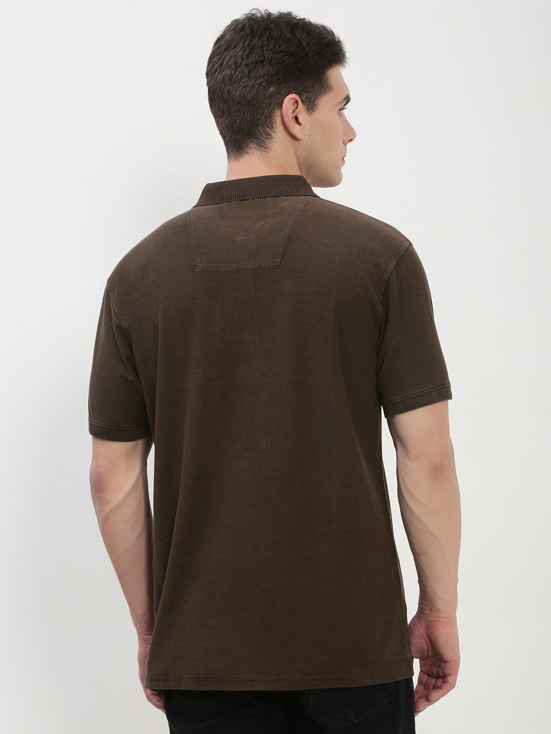 Men's Olive Solid Polo Collar T-Shirt