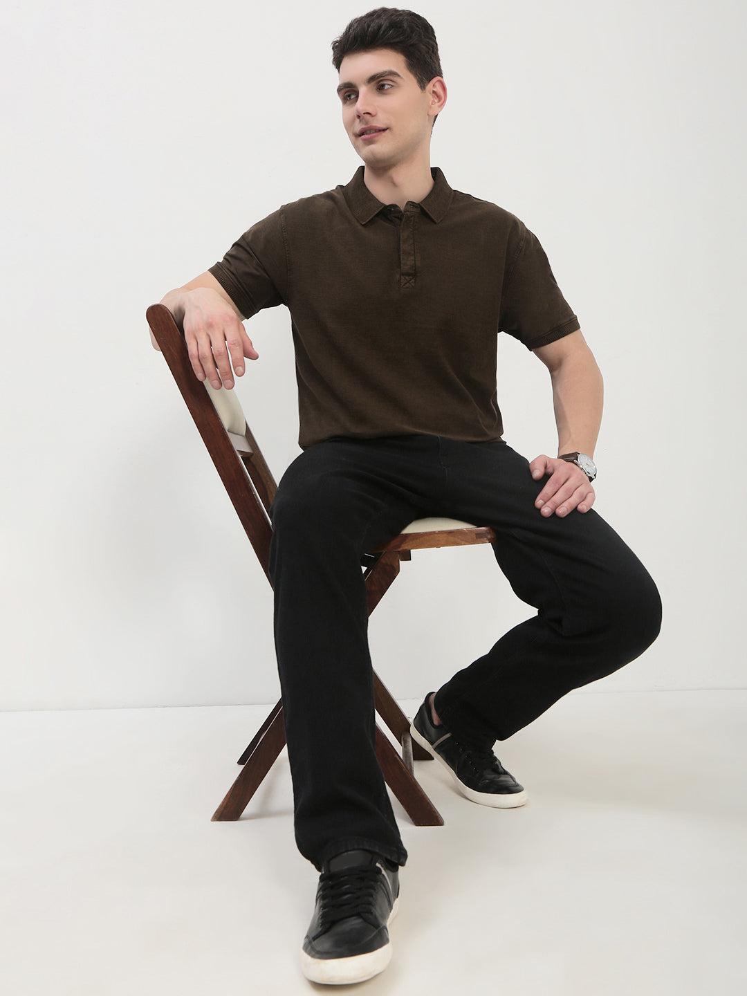 Men's Olive Solid Polo Collar T-Shirt