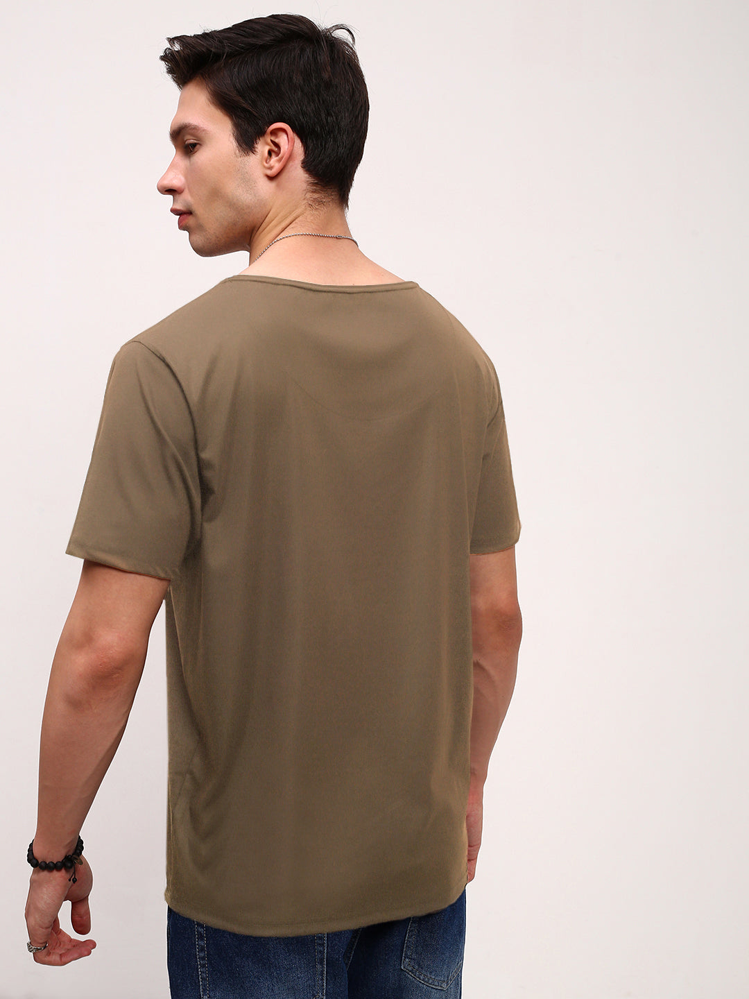 Men's Khaki Round Neck Slim Fit T-Shirt