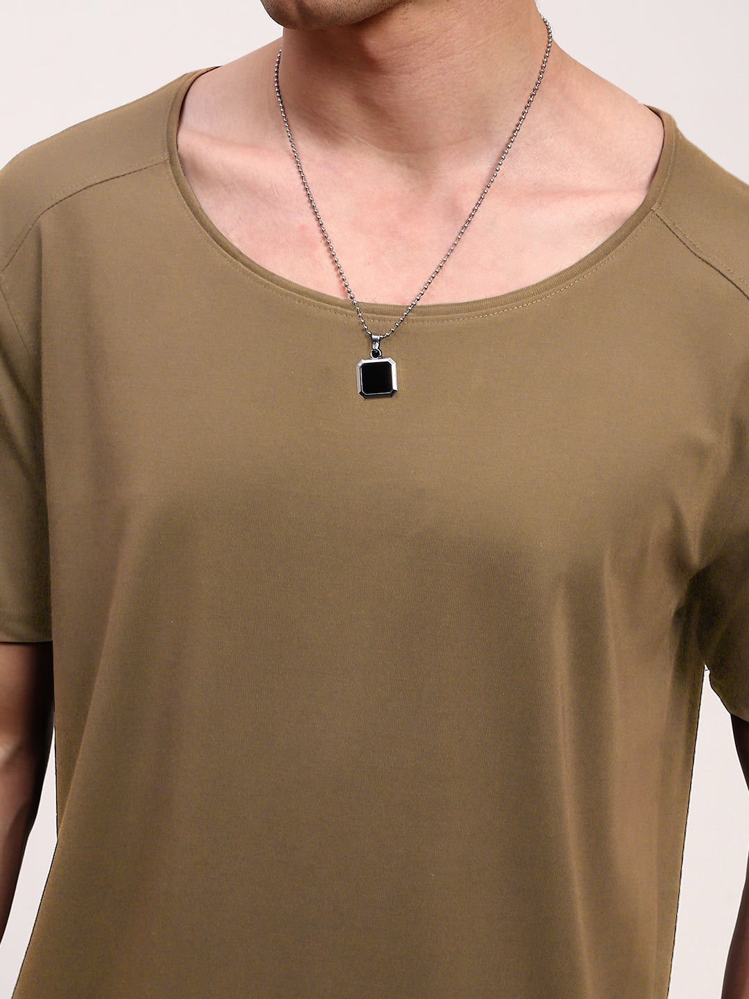 Men's Khaki Round Neck Slim Fit T-Shirt