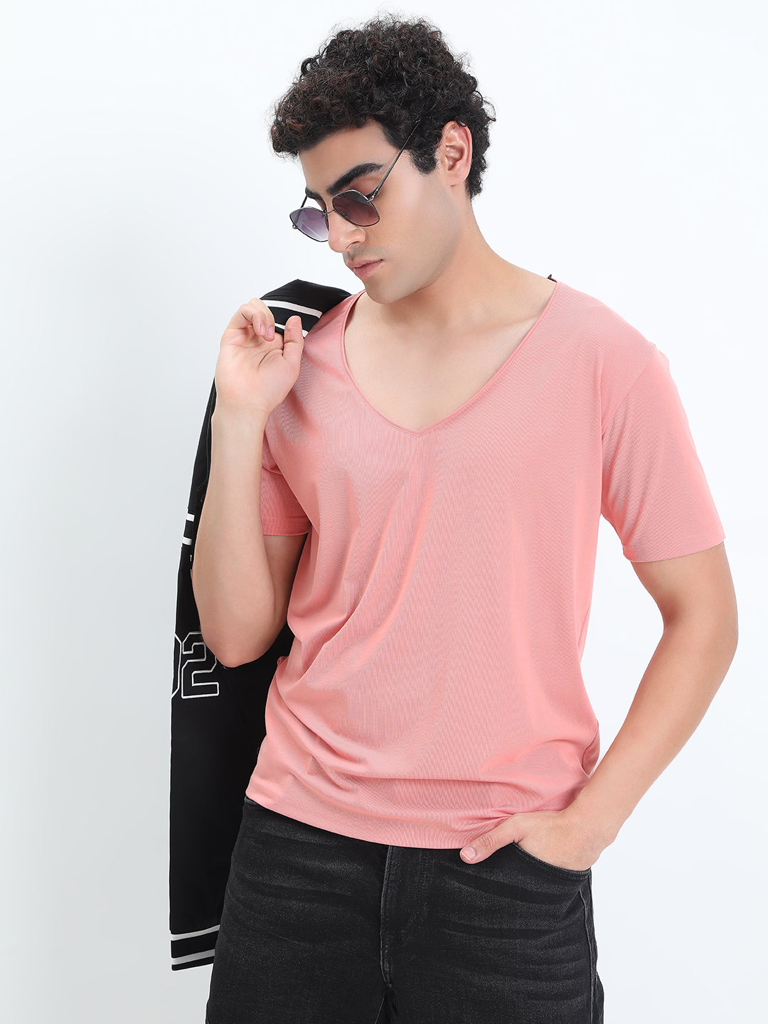 Men's Pink V-Neck Regular Fit T-Shirt