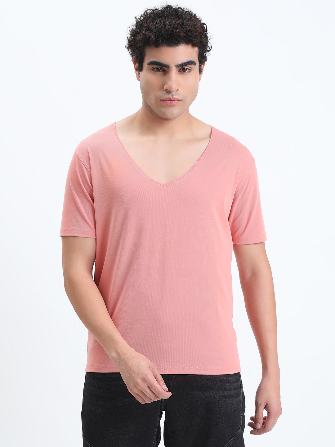 Men's Pink V-Neck Regular Fit T-Shirt