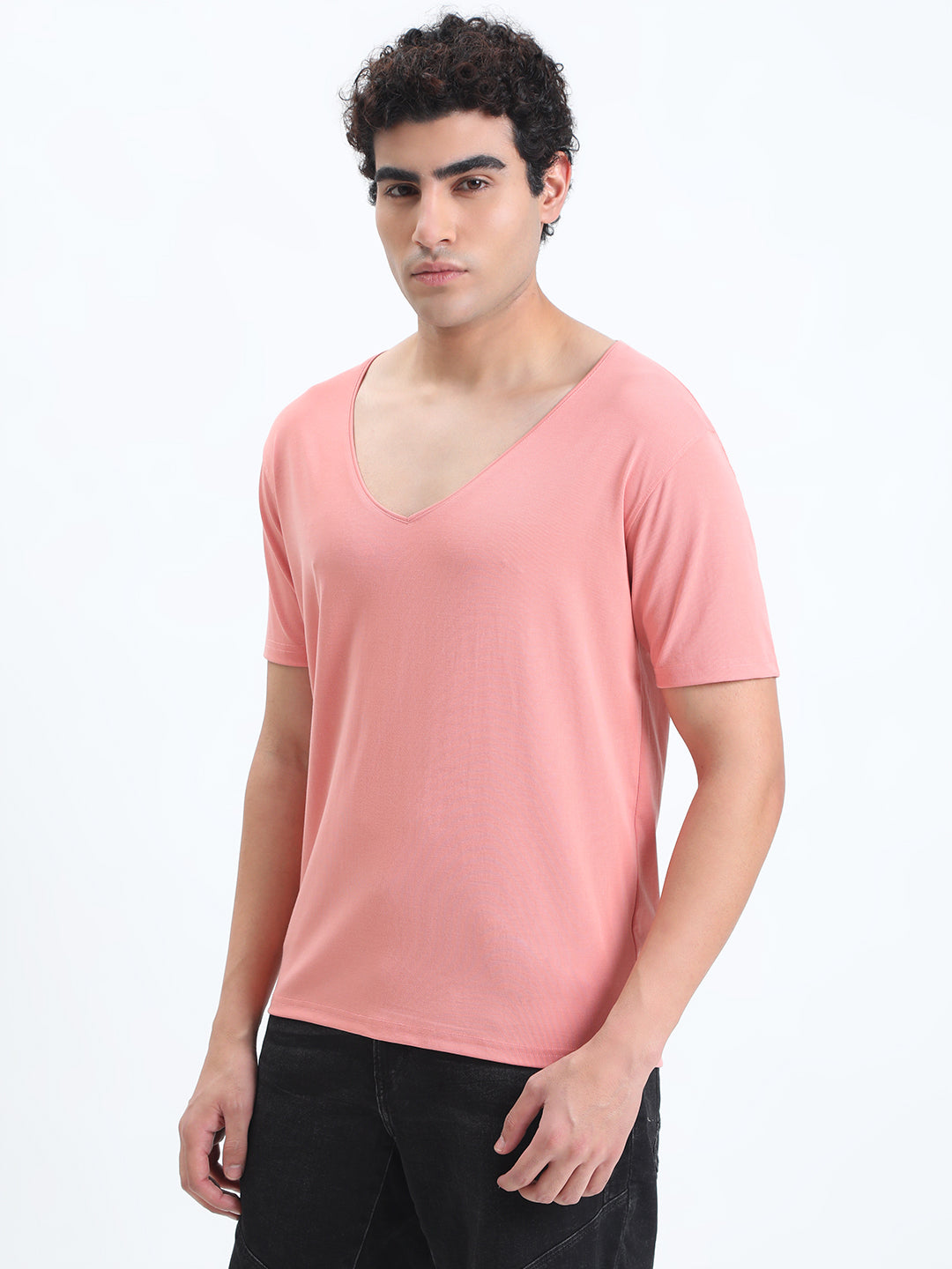 Men's Pink V-Neck Regular Fit T-Shirt
