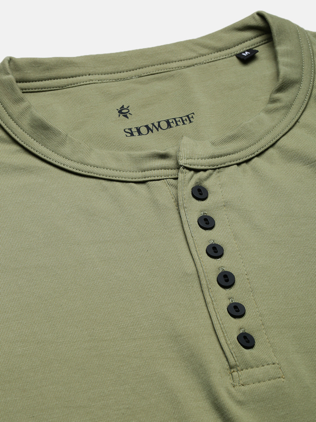 Men's Green Solid Henley Collar T-Shirt