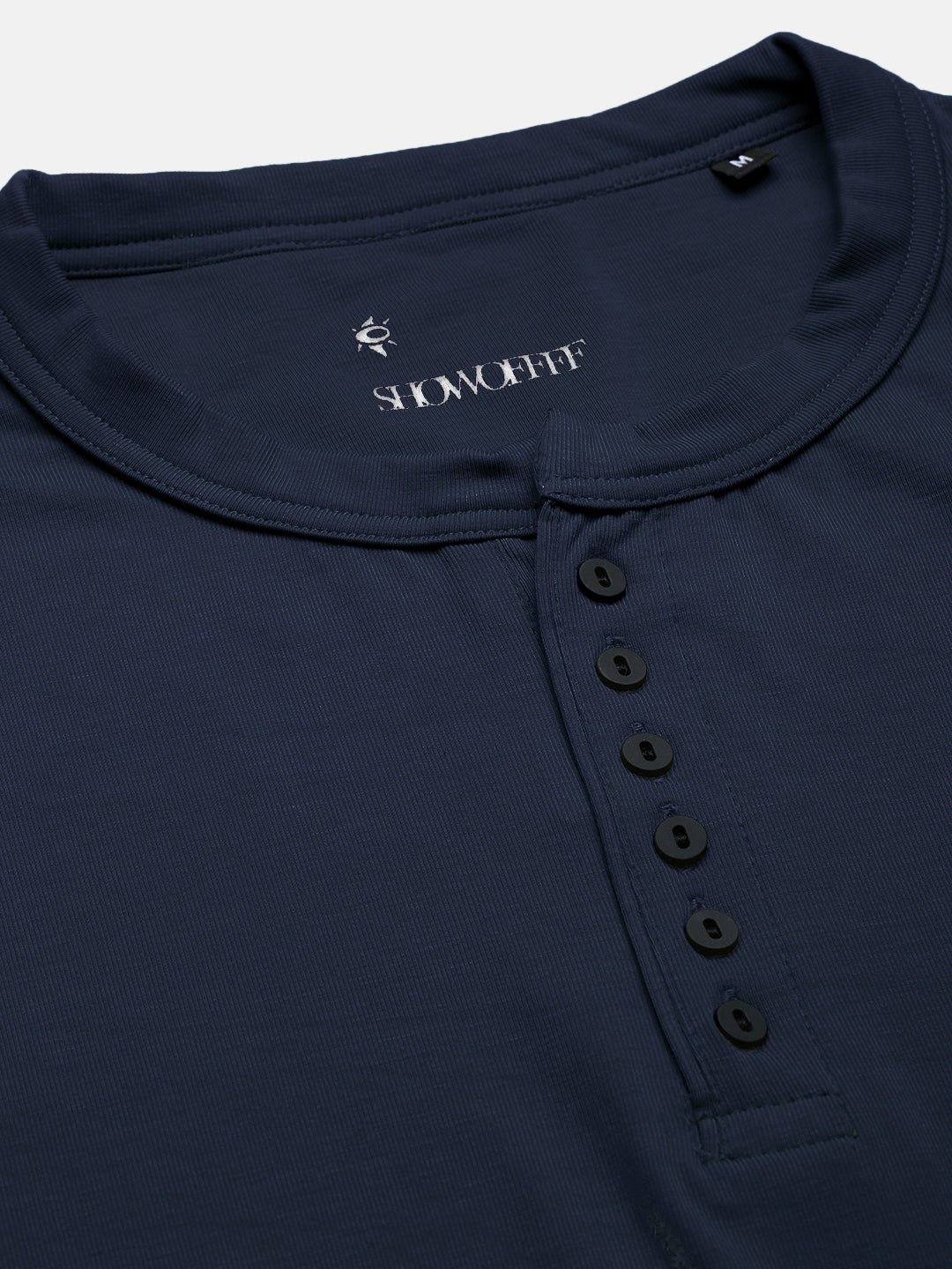 Men's Navy Blue Henley Collar Slim Fit T-Shirt