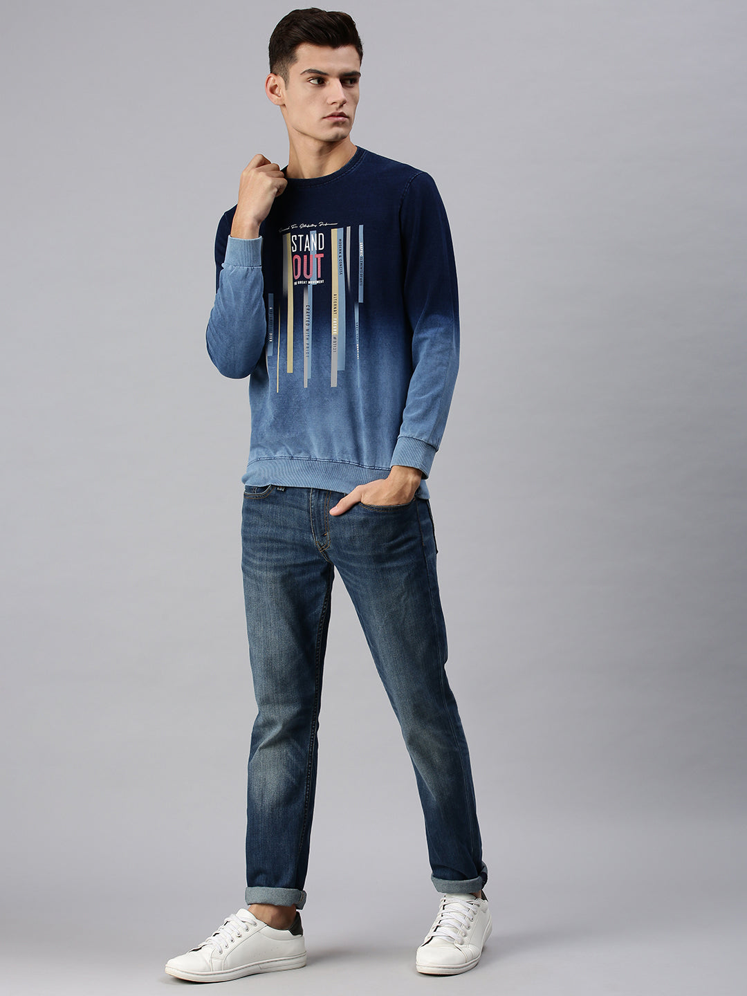 Men Solid Blue Sweatshirt