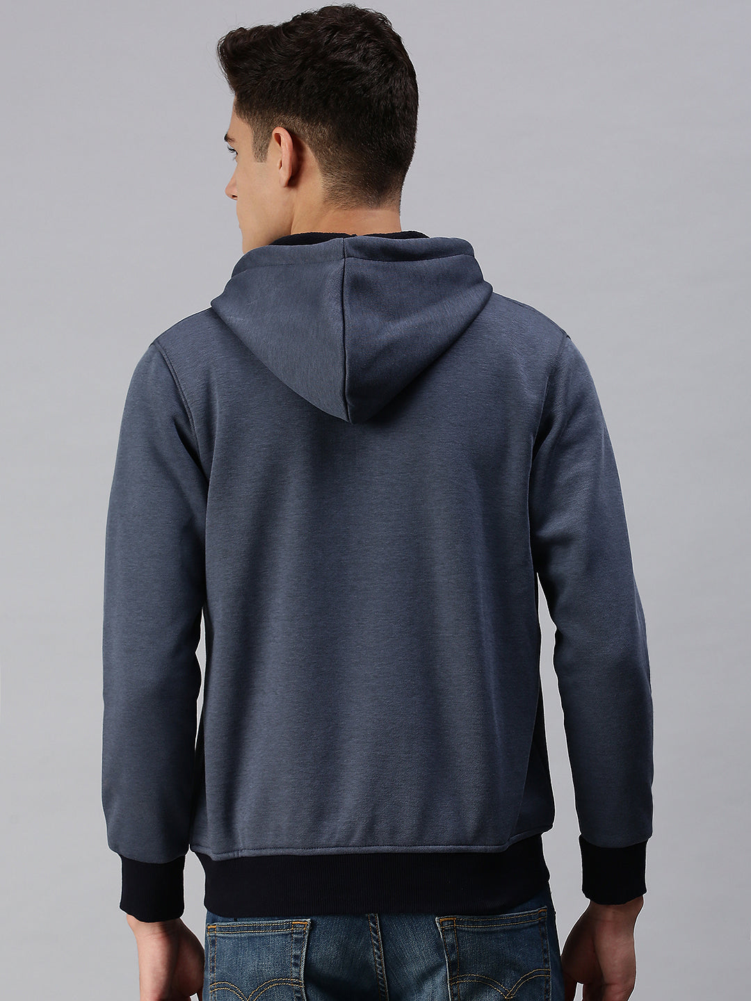 Men Hooded Solid Navy Blue Sweatshirt