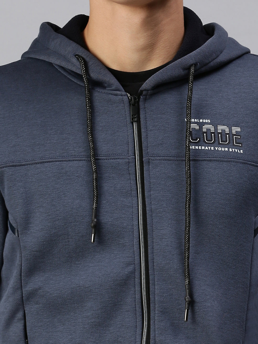 Men Hooded Solid Navy Blue Sweatshirt