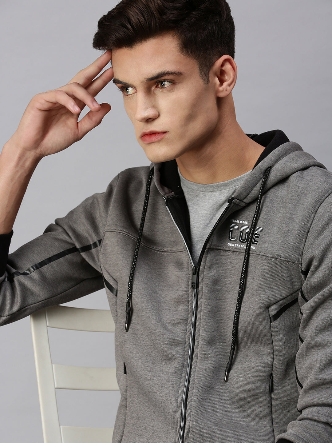 Men Hooded Solid Grey Sweatshirt