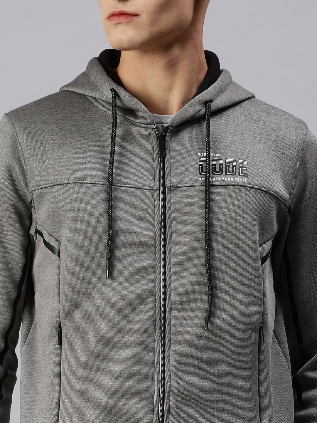 Men Hooded Solid Grey Sweatshirt