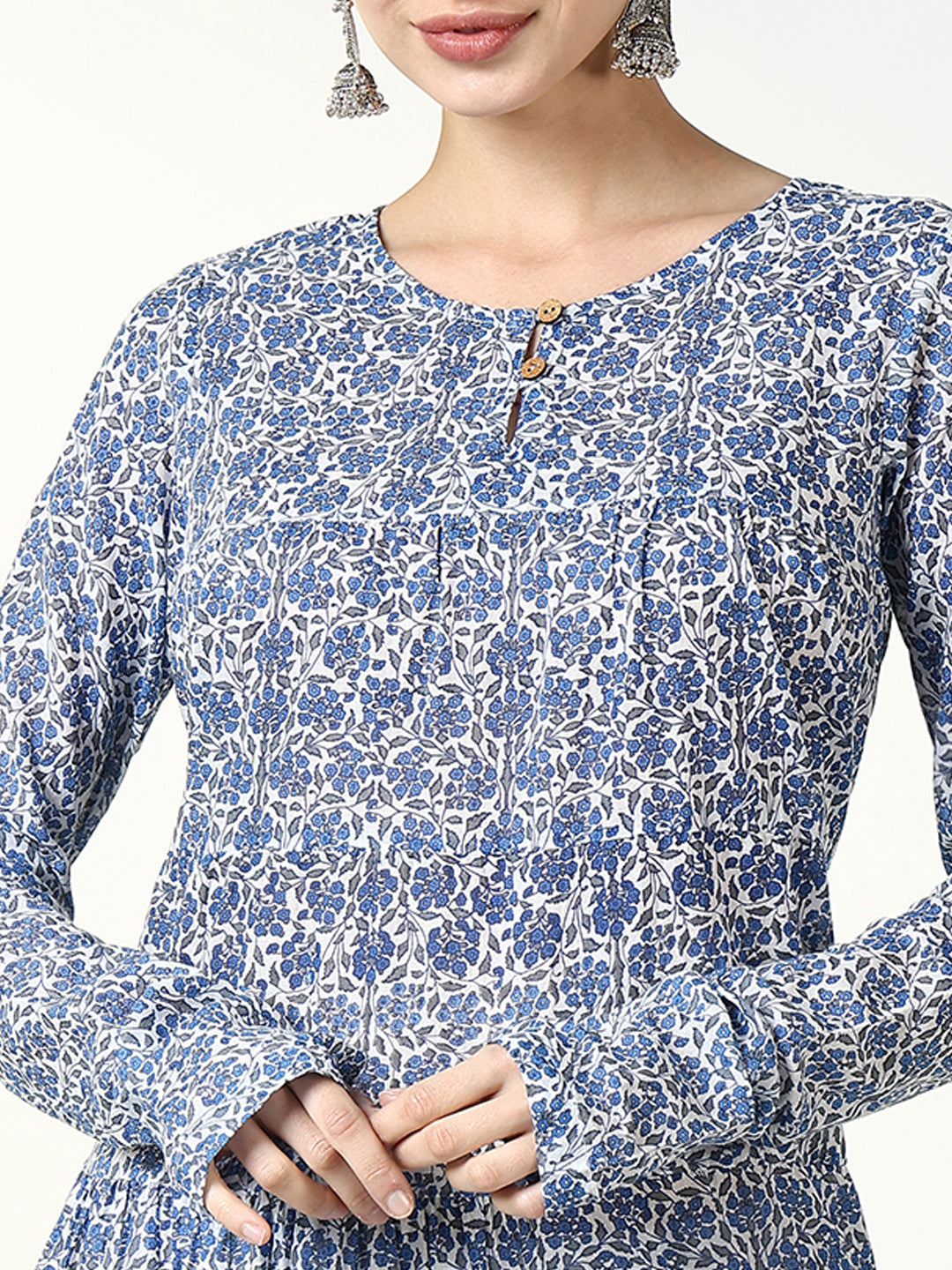 Women Blue Floral Anarkali Kurta