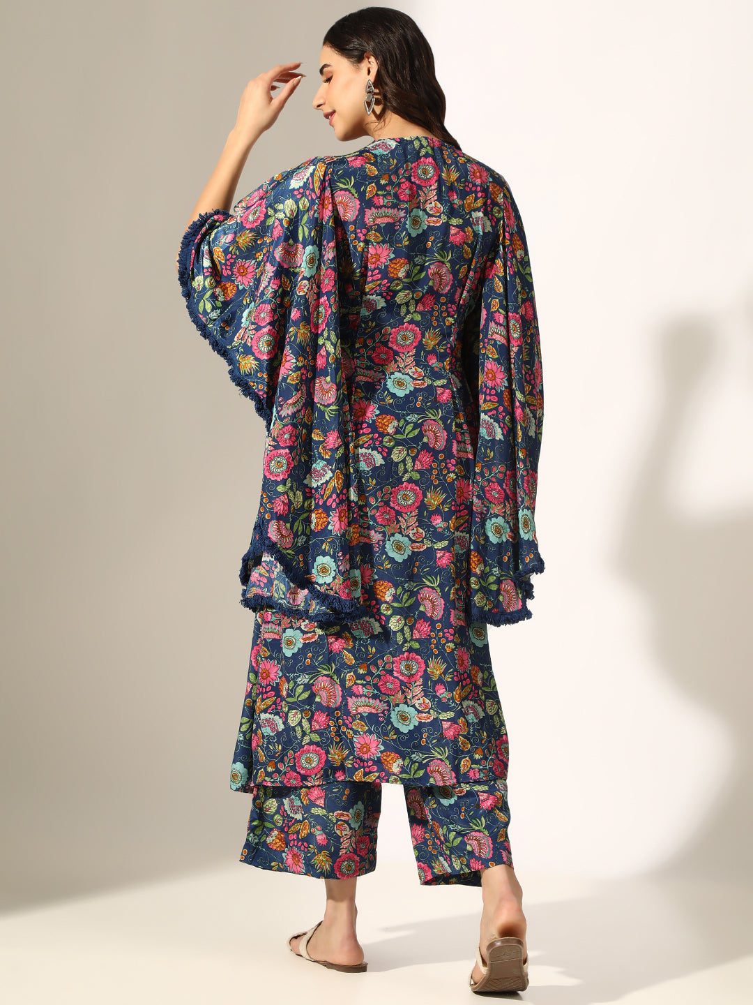 Women's Multi Floral Printed Kaftan Style Flared Kurta Set