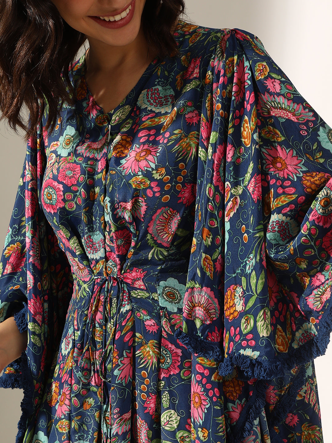 Women's Multi Floral Printed Kaftan Style Flared Kurta Set