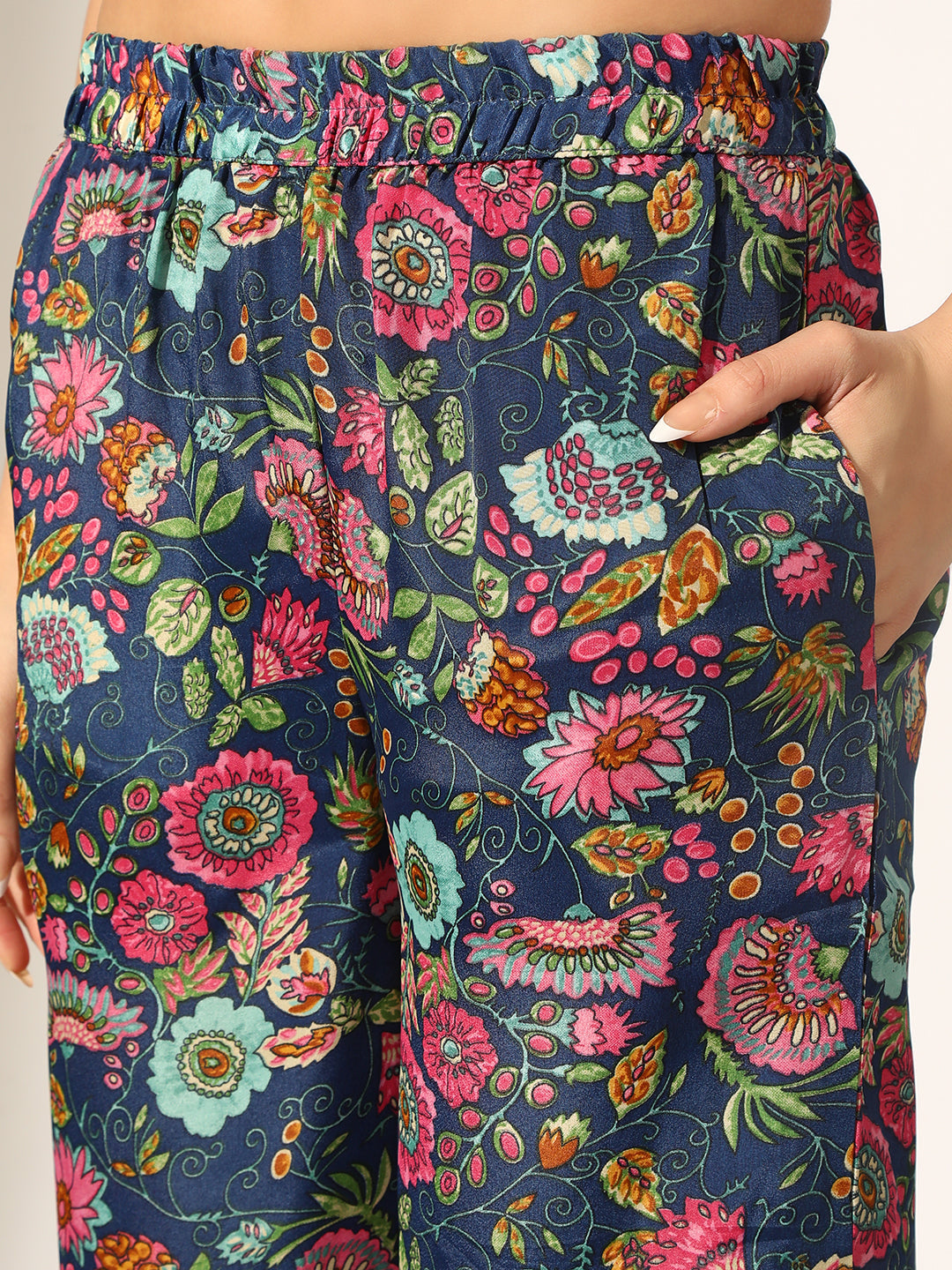 Women's Multi Floral Printed Kaftan Style Flared Kurta Set