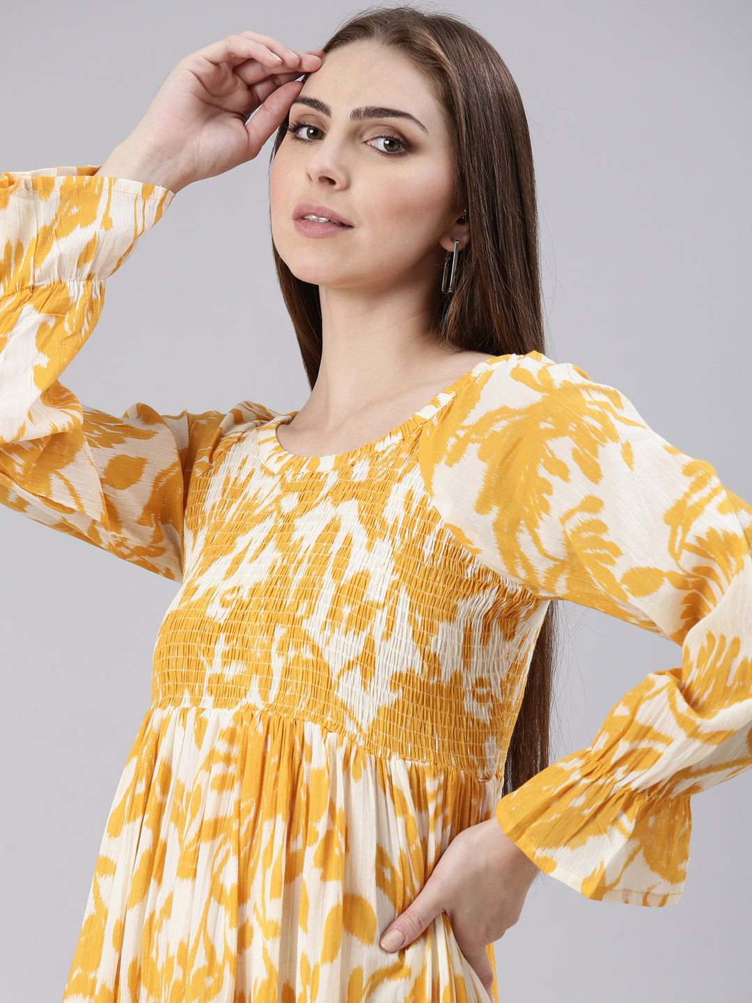 Women Mustard Floral Empire Dress