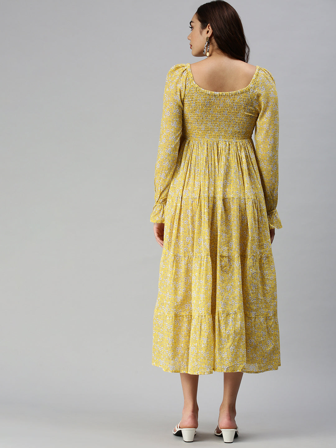 Women Printed Fit and Flare Yellow Dress