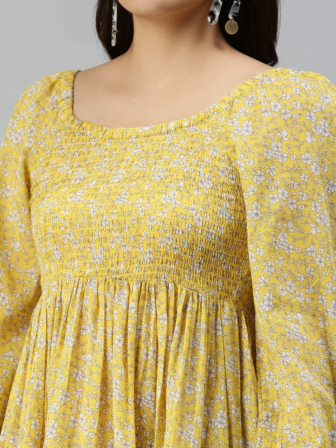 Women Printed Fit and Flare Yellow Dress