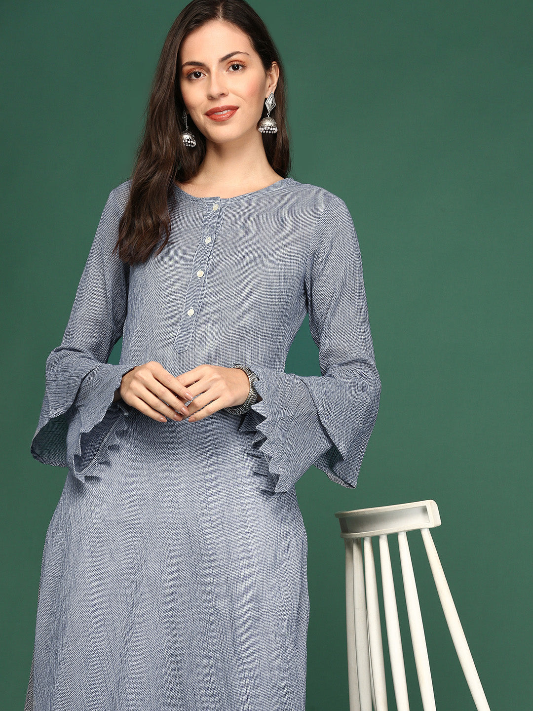 Women's Navy Blue Solid A-Line Kurta