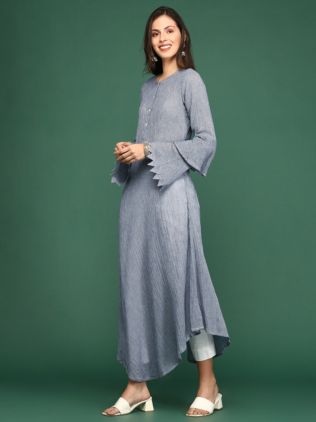 Women's Navy Blue Solid A-Line Kurta