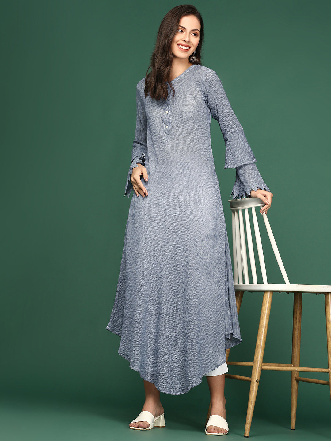 Women's Navy Blue Solid A-Line Kurta