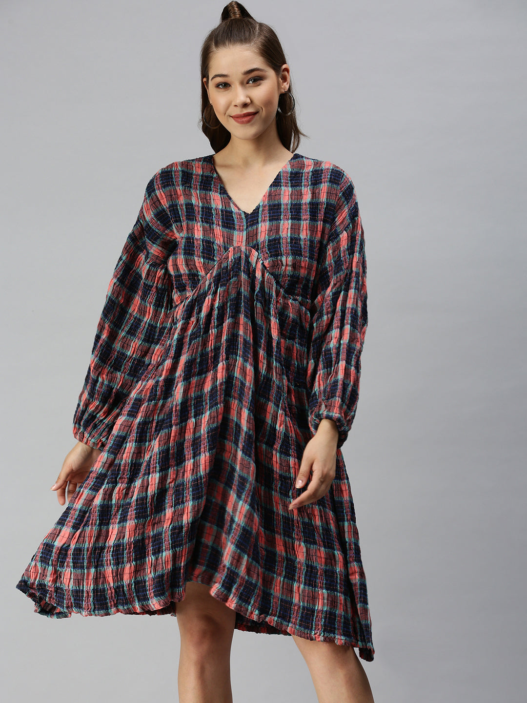 Women's V-Neck Printed Fit and Flare Multi Dress