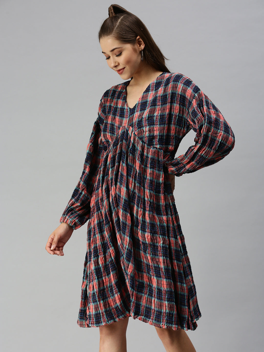 Women's V-Neck Printed Fit and Flare Multi Dress