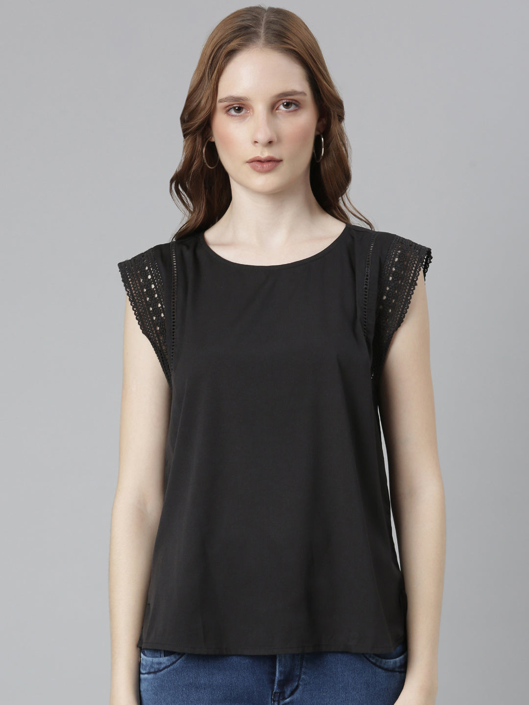 Women Black Solid Regular Top