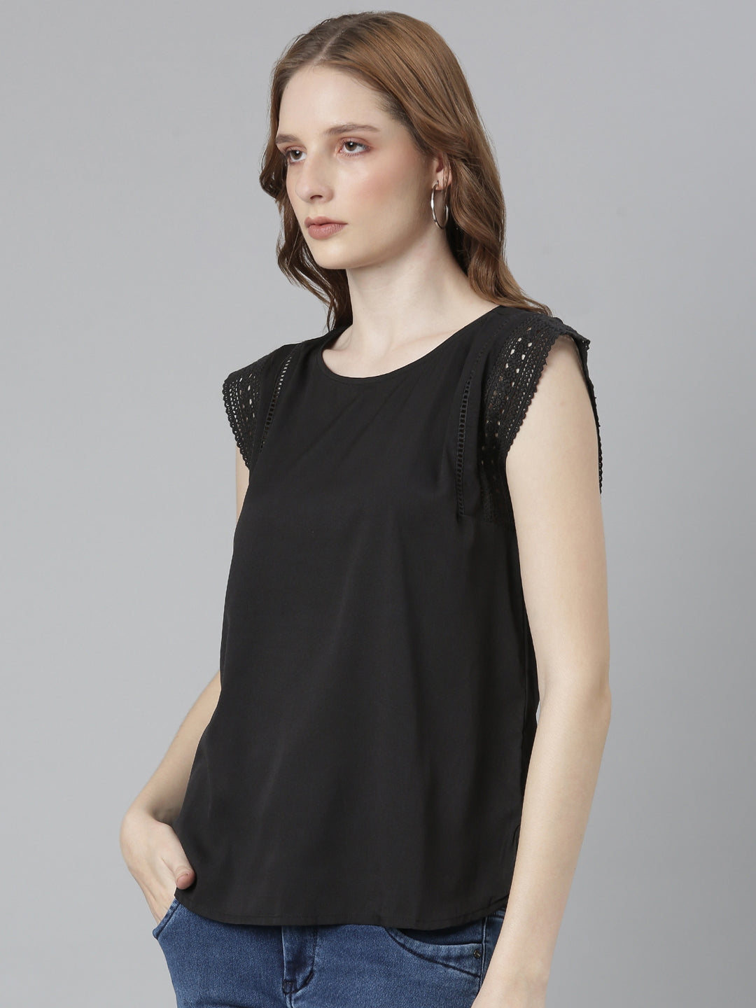 Women Black Solid Regular Top