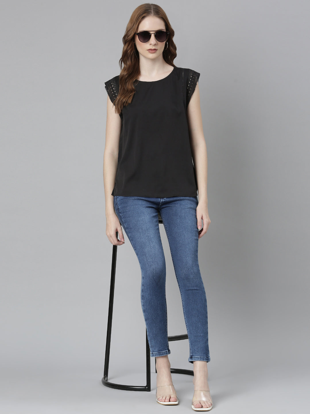 Women Black Solid Regular Top