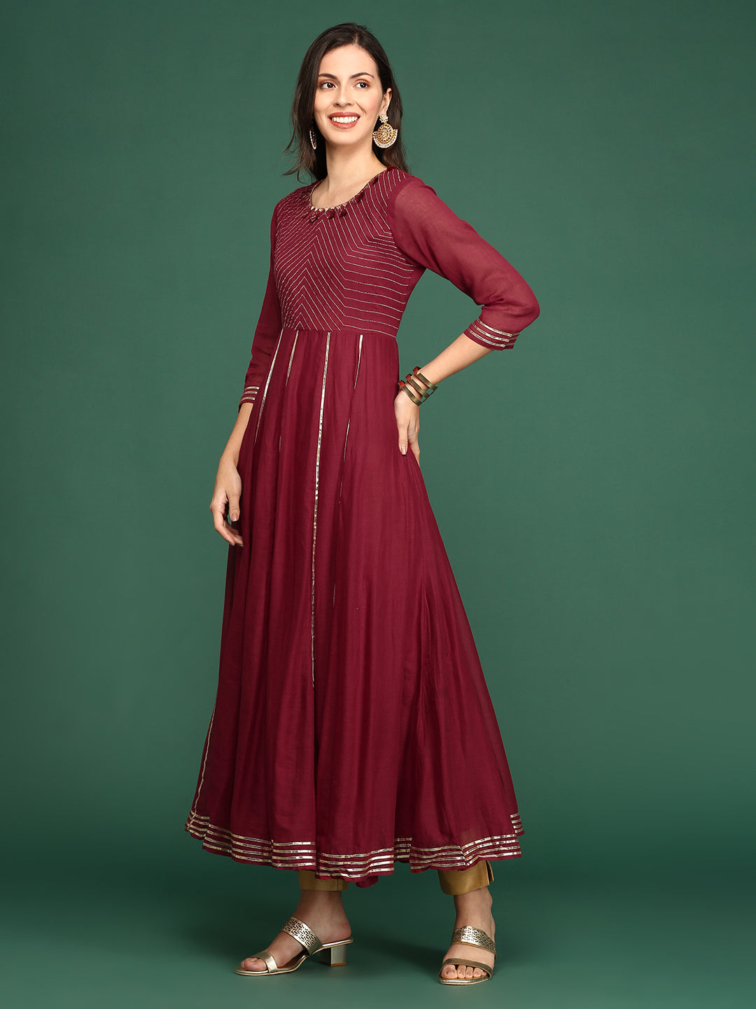 Women's Maroon Solid A-Line Kurta