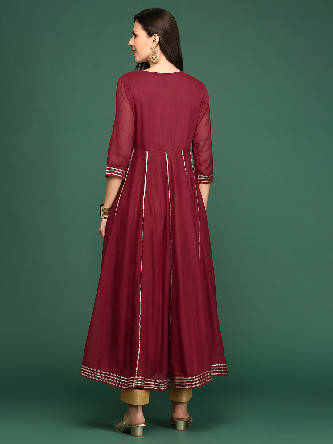 Women's Maroon Solid A-Line Kurta